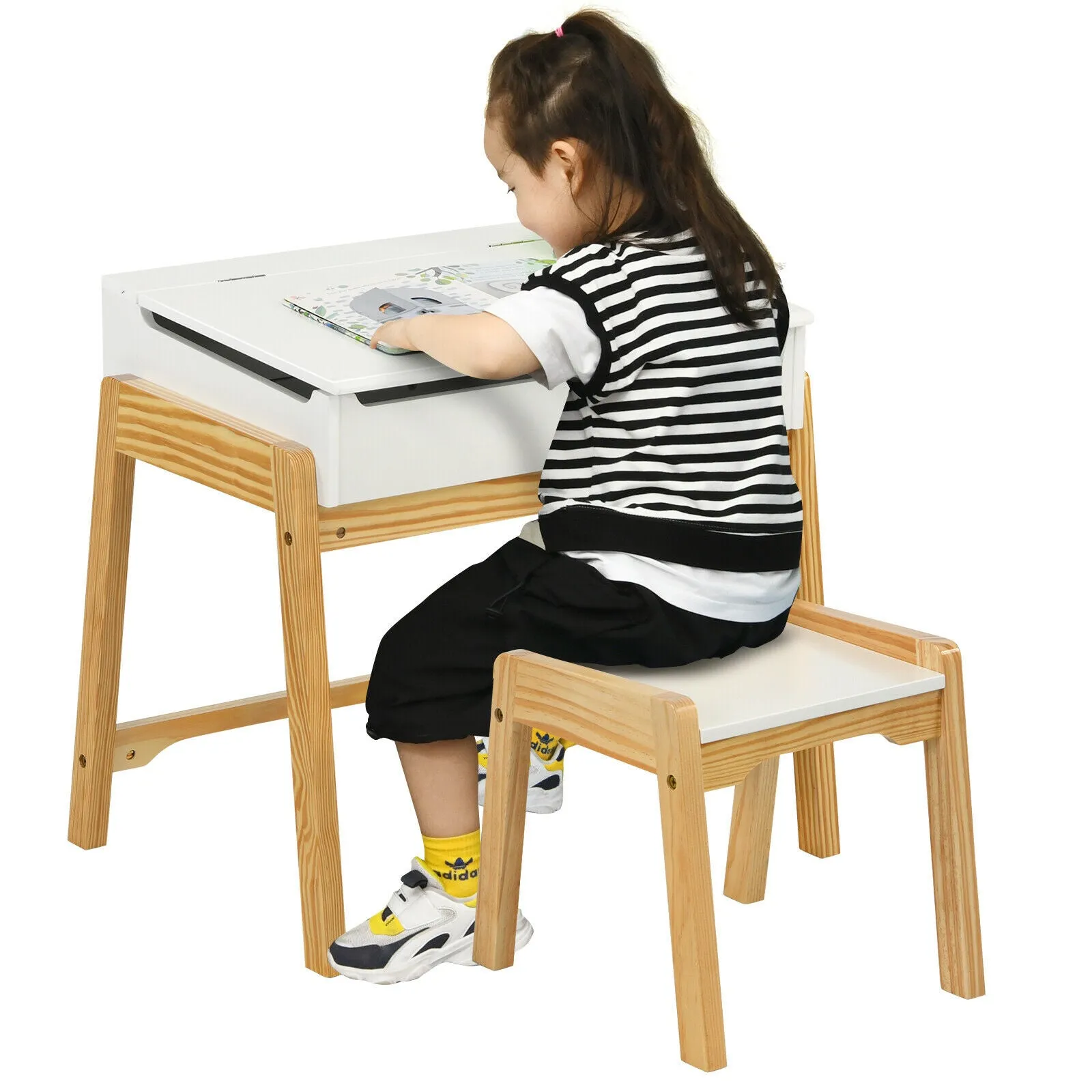 Childrens Desk and Chair Set | Homework Desk | White & Natural Finish | 3 years 