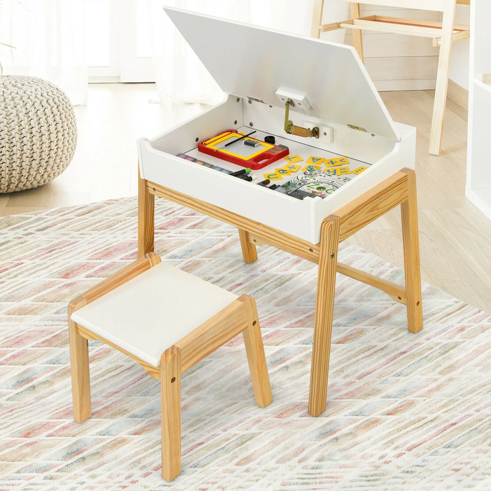Childrens Desk and Chair Set | Homework Desk | White & Natural Finish | 3 years 