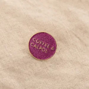 Coffee & Calpol Enamel Pin Purple Glitter