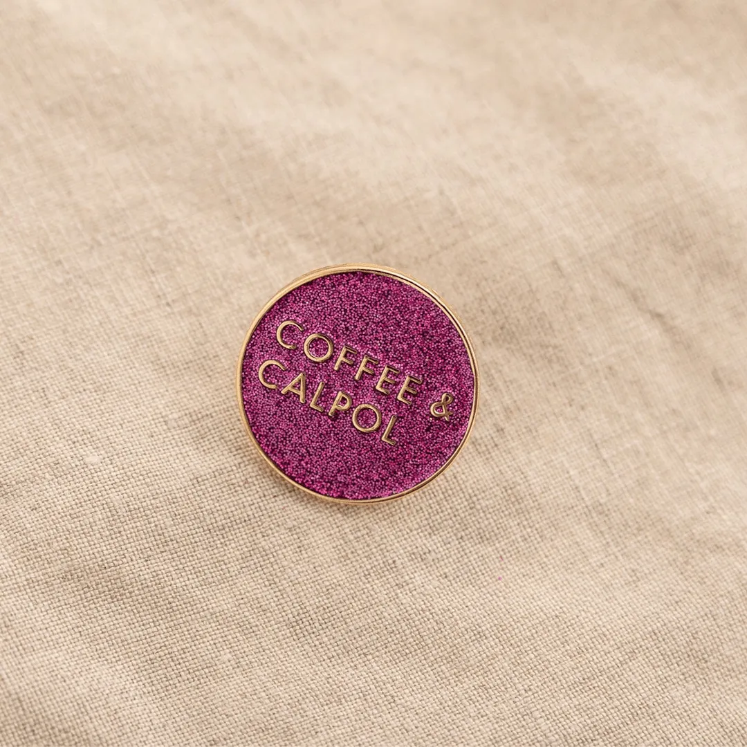 Coffee & Calpol Enamel Pin Purple Glitter