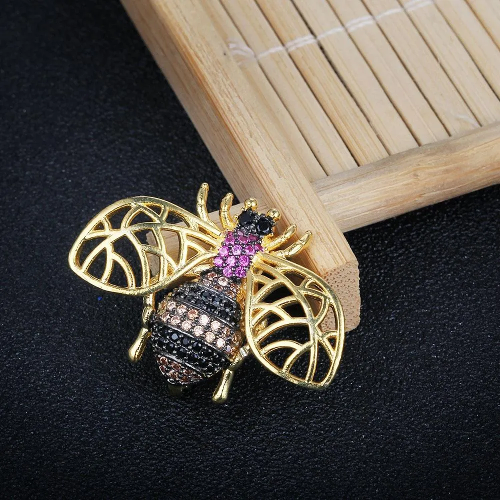 Crystal Vintage Bee Insect Necklace&Pendants For Women Pins Fashion Dress Coat Accessories Cute Jewelry