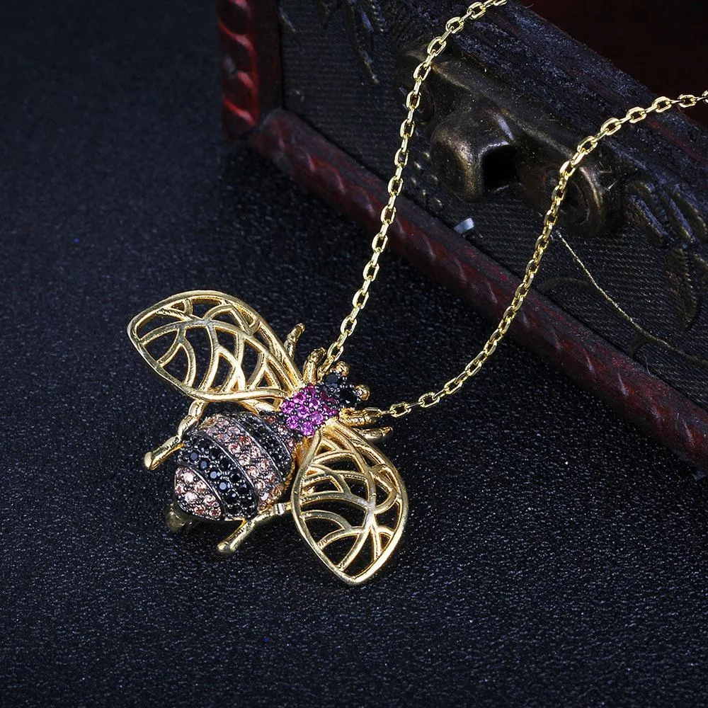 Crystal Vintage Bee Insect Necklace&Pendants For Women Pins Fashion Dress Coat Accessories Cute Jewelry