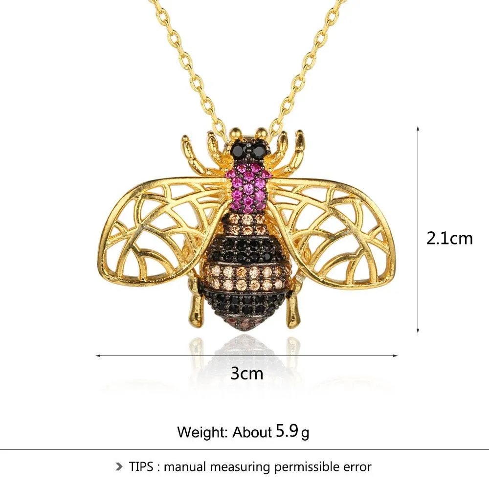 Crystal Vintage Bee Insect Necklace&Pendants For Women Pins Fashion Dress Coat Accessories Cute Jewelry