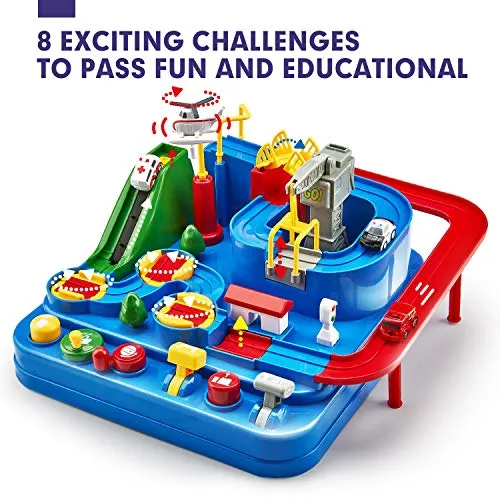 CubicFun Race Tracks for Boys Car Adventure Toys for 3 4 5 6 7 8 Year Old Boys Girls, City Rescue Preschool Educational Toy Vehicle Puzzle Car Track Playsets for Toddlers, Kids Toys Gifts for Kids