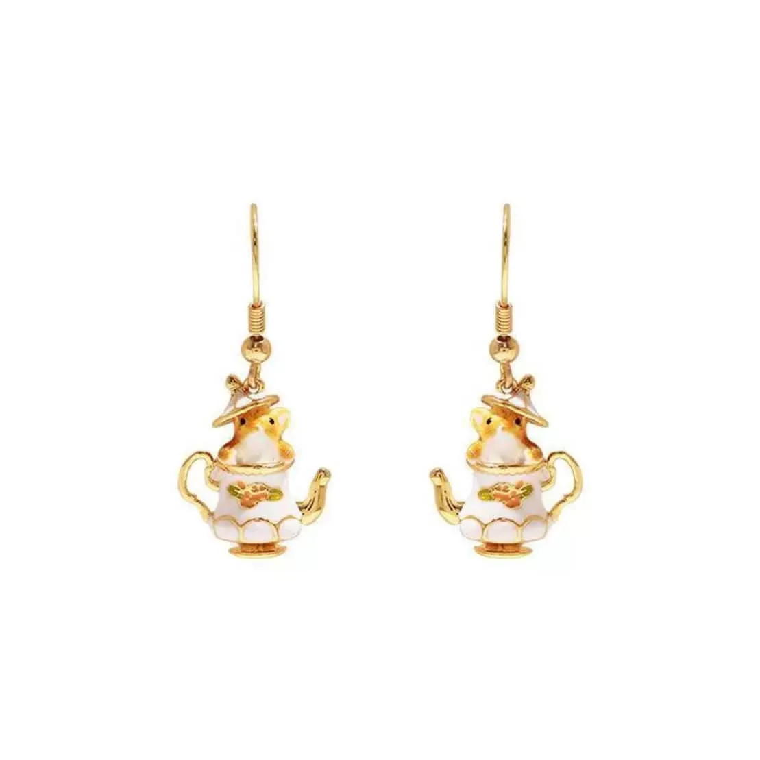 Cute Enamel Teacup Hamster Earrings Necklace