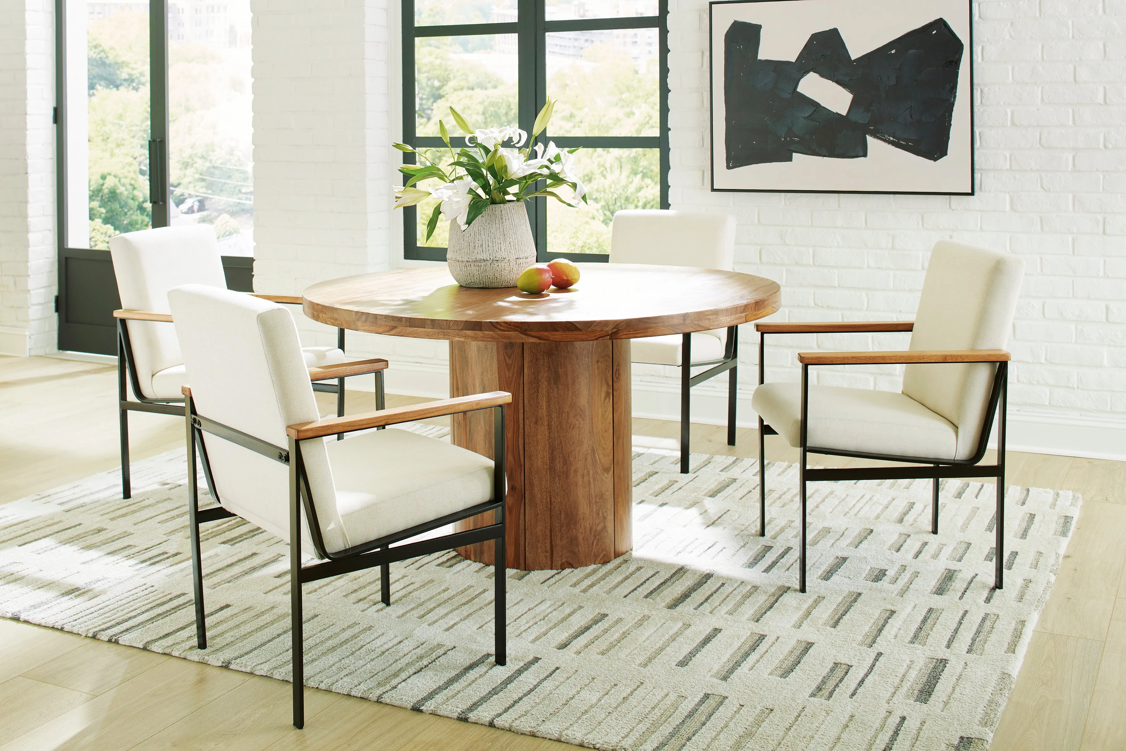 Dahlia 54" Round Table & 4 Arm Chairs