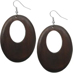 Dark Brown Wooden Cutout Oval Earrings