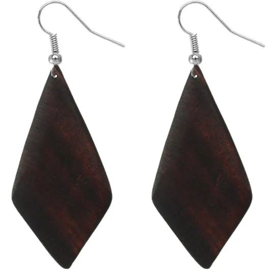 Dark Brown Wooden Diamond Shaped Earrings