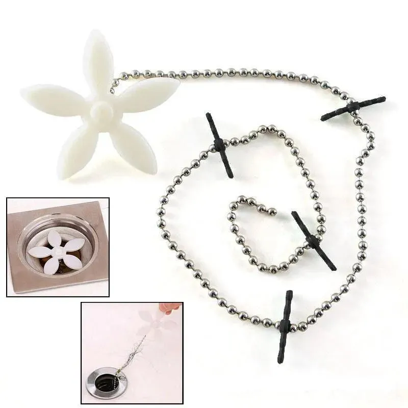 Drain Flower Wig Chain Hair Catcher Clog Remover Shower Bath Sink Bathroom Tool