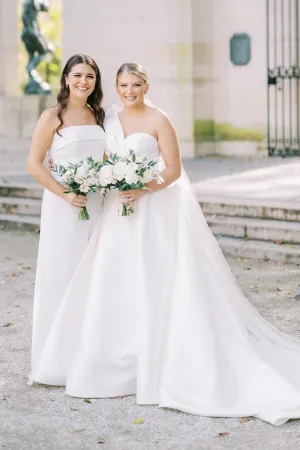Elegant A-Line One Shoulder White Satin Wedding Dresses