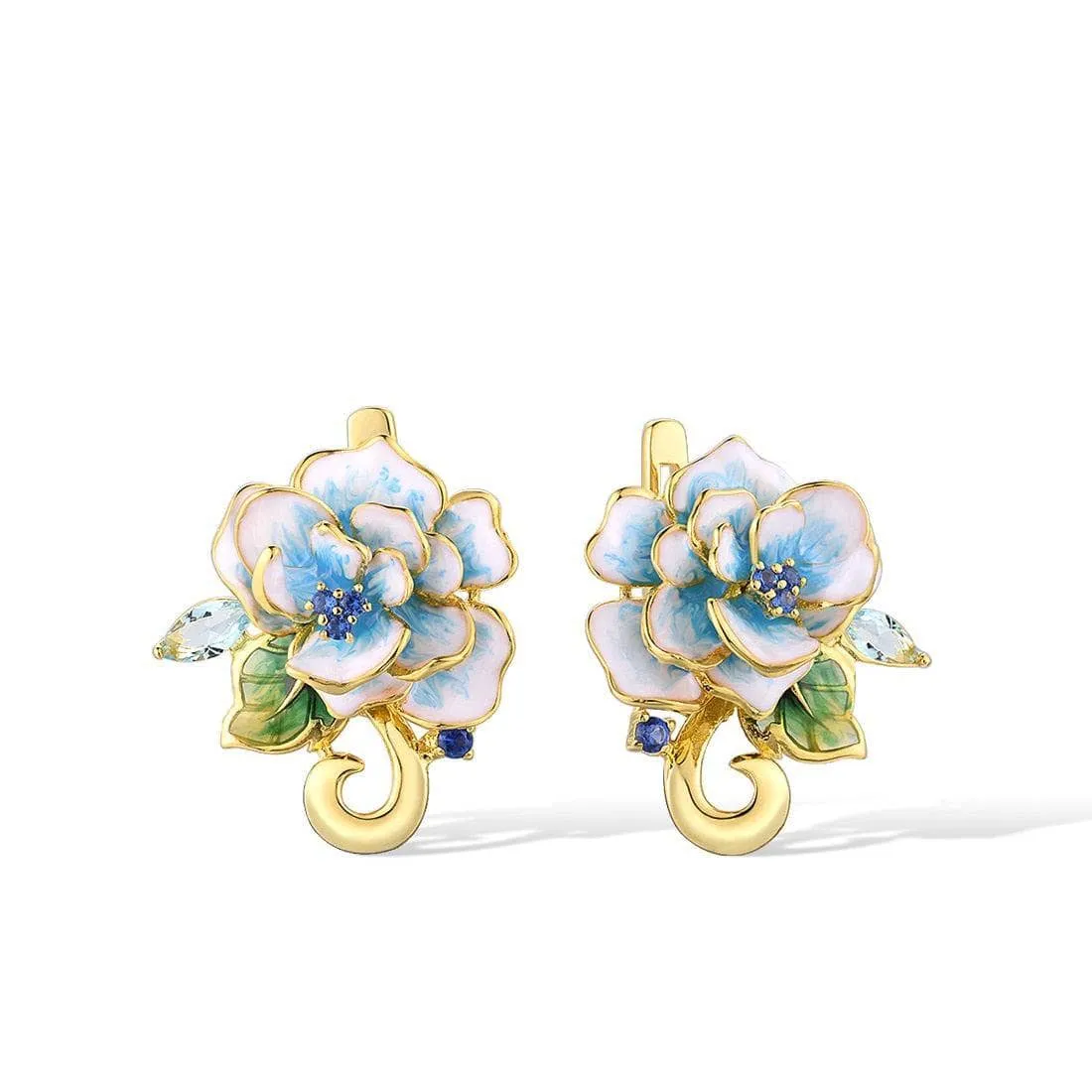Elegant Blue Enamel Flower with Created Diamond Jewelry Set