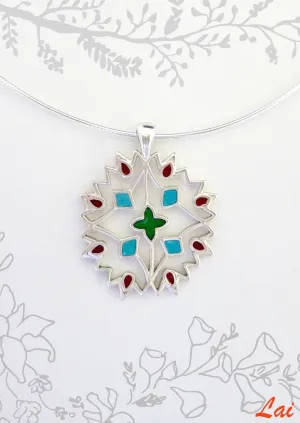 Elegant, minimalist, rangoli-inspired enamel pendant
