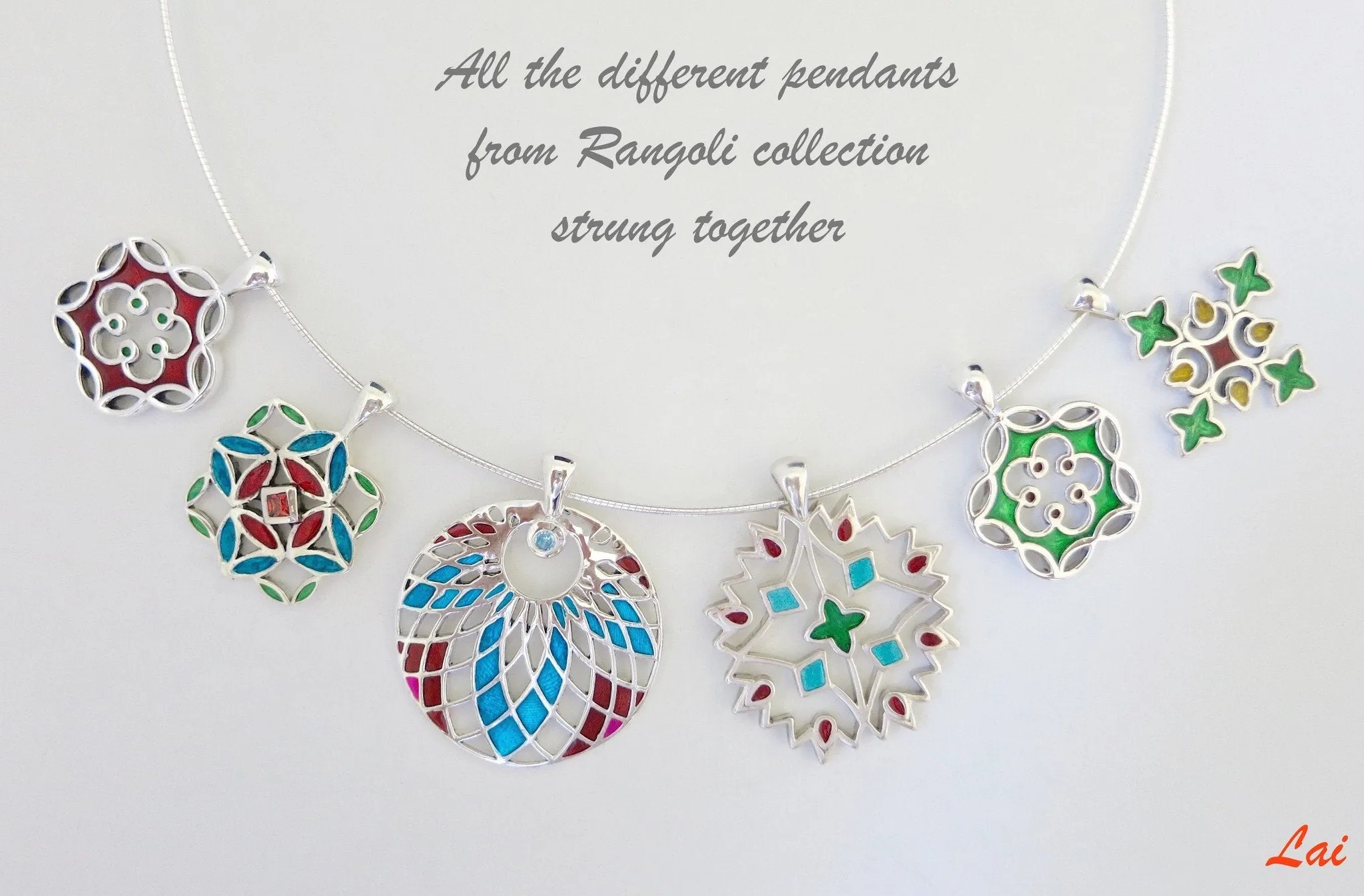 Elegant, minimalist, rangoli-inspired enamel pendant