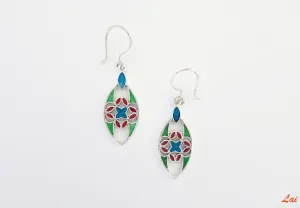 Elegant, navette shape multi color enamel earrings (available in 2 colorways)