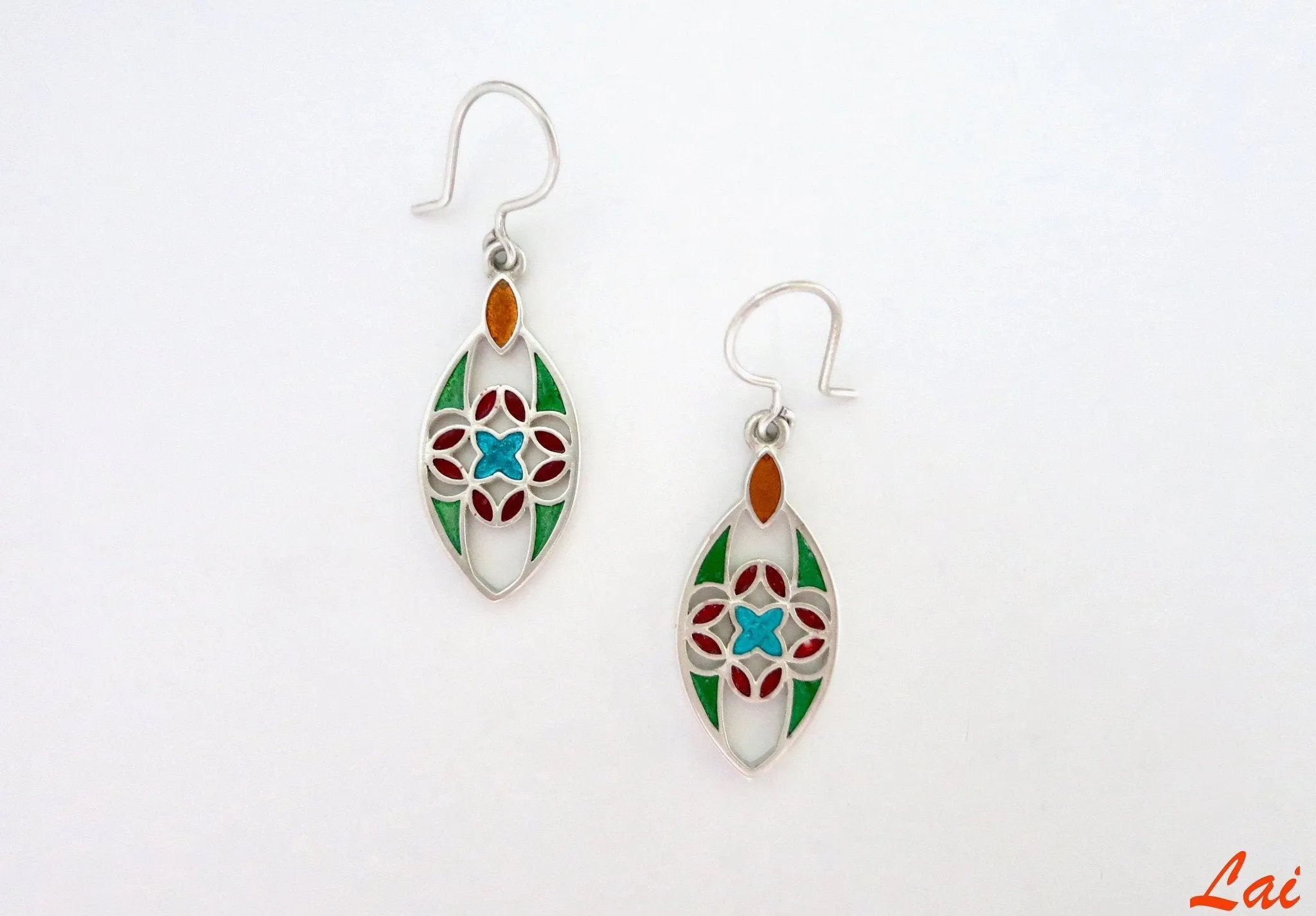 Elegant, navette shape multi color enamel earrings (available in 2 colorways)