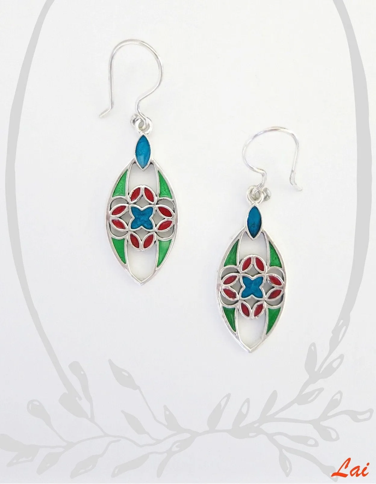 Elegant, navette shape multi color enamel earrings (available in 2 colorways)