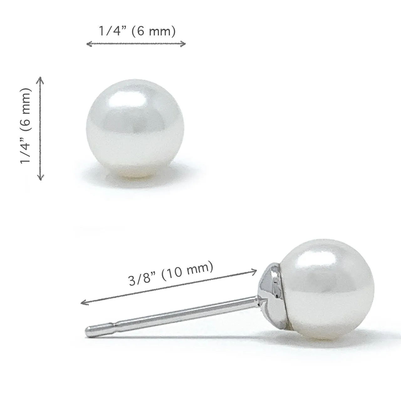 Elizabeth Small Stud Earrings with Ivory White Round Pearls from Swarovski Silver Toned Rhodium Plated