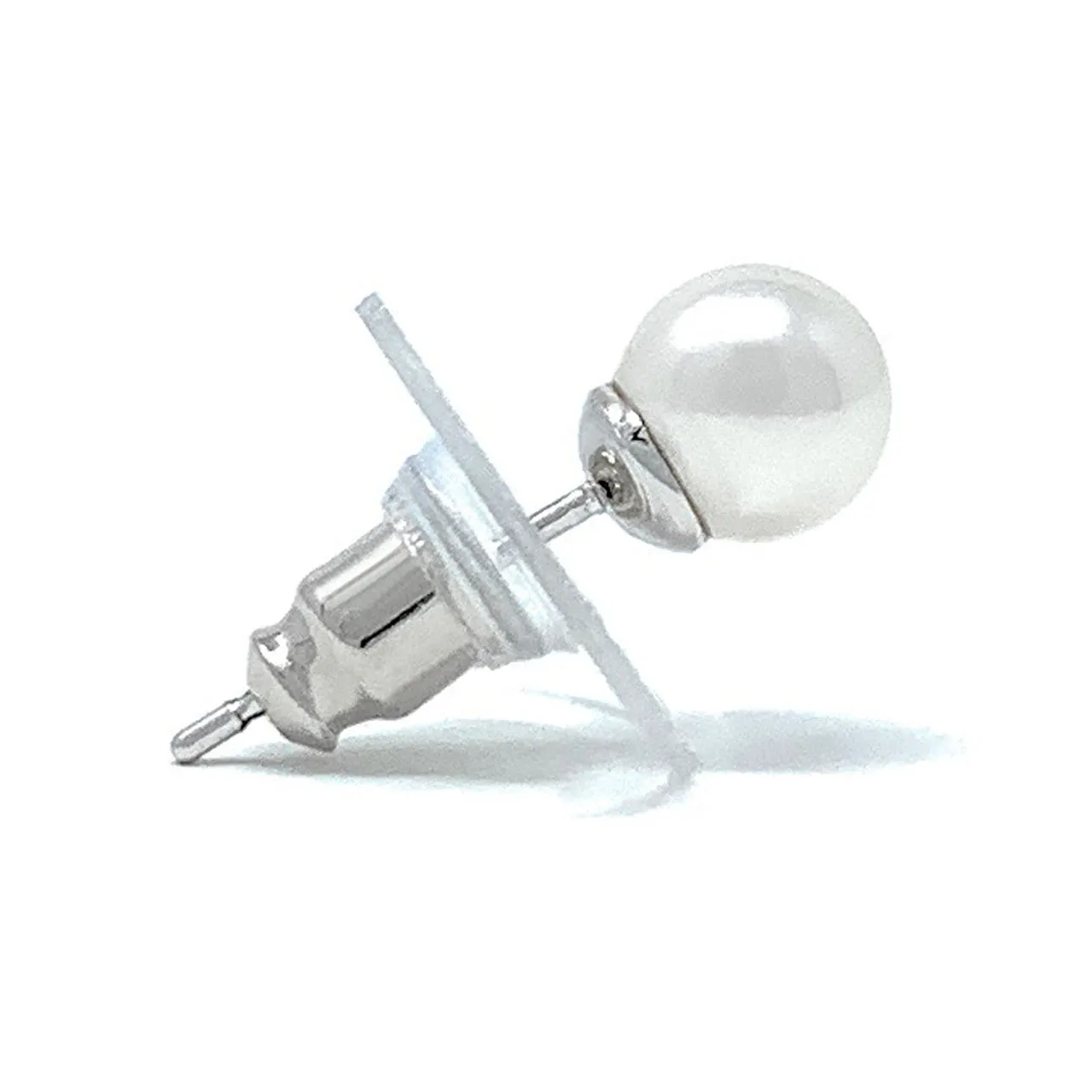 Elizabeth Small Stud Earrings with Ivory White Round Pearls from Swarovski Silver Toned Rhodium Plated