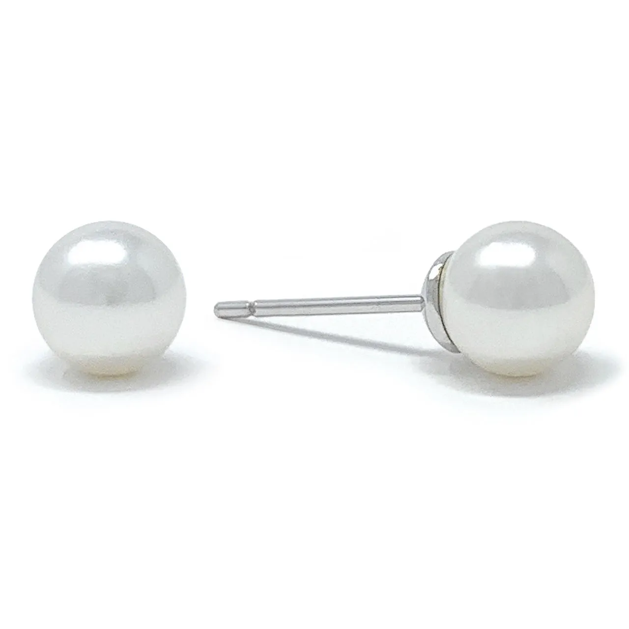 Elizabeth Small Stud Earrings with Ivory White Round Pearls from Swarovski Silver Toned Rhodium Plated