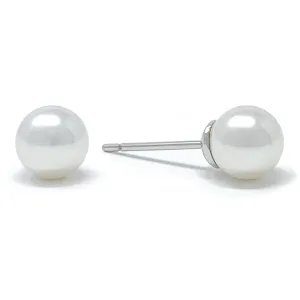 Elizabeth Small Stud Earrings with Ivory White Round Pearls from Swarovski Silver Toned Rhodium Plated