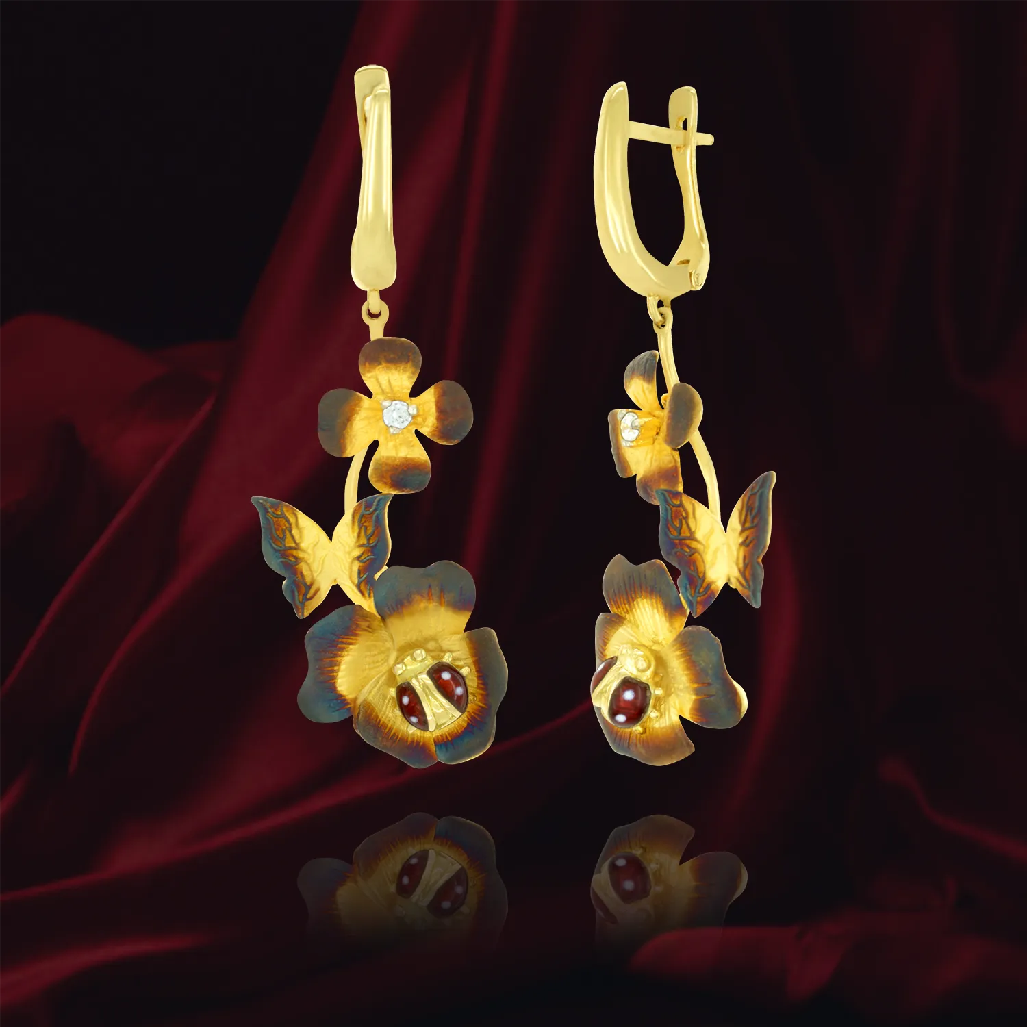 Ember Blossom and Ladybug Earrings