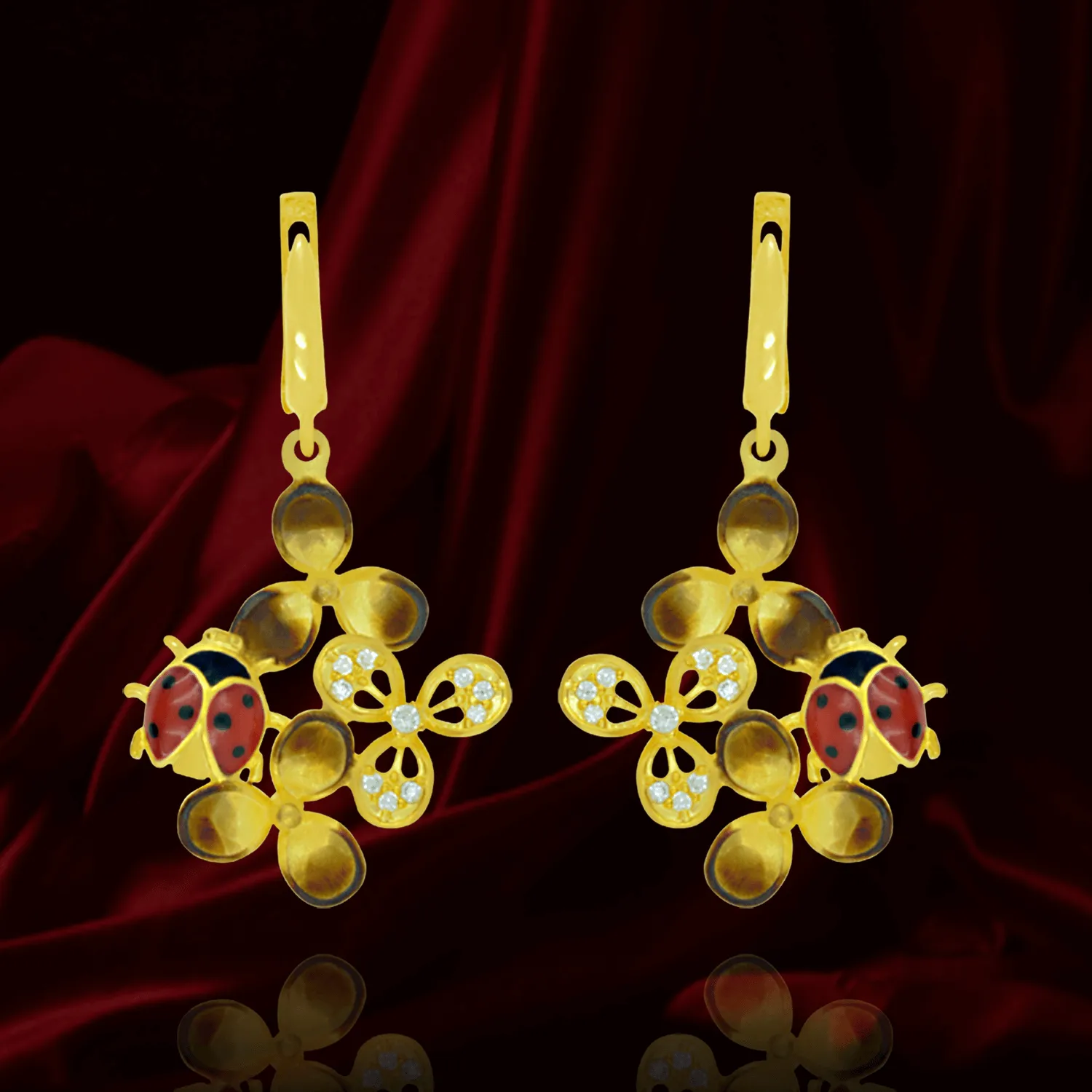 Ember Blossom Earrings with Ladybug