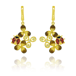 Ember Blossom Earrings with Ladybug
