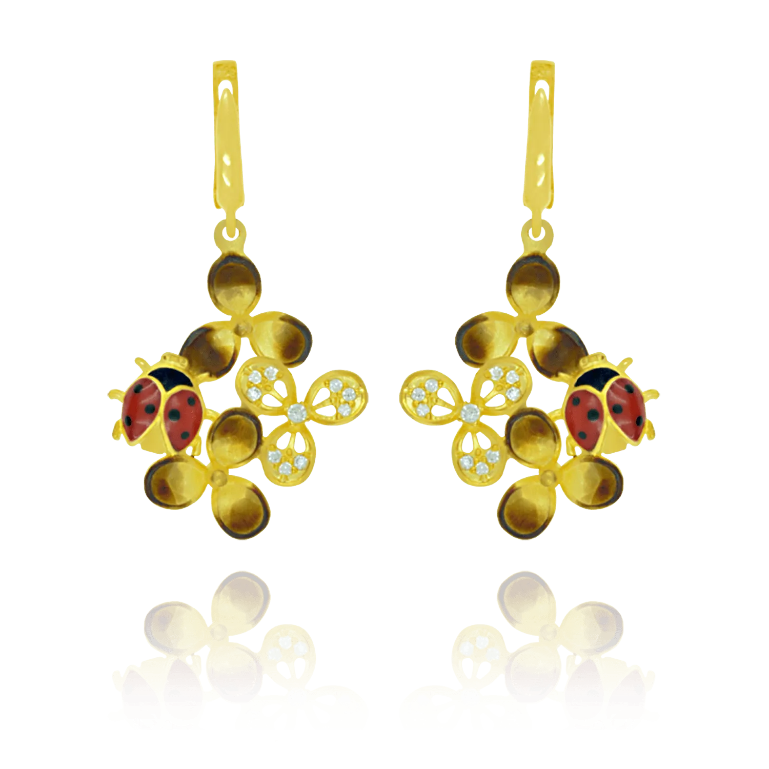 Ember Blossom Earrings with Ladybug
