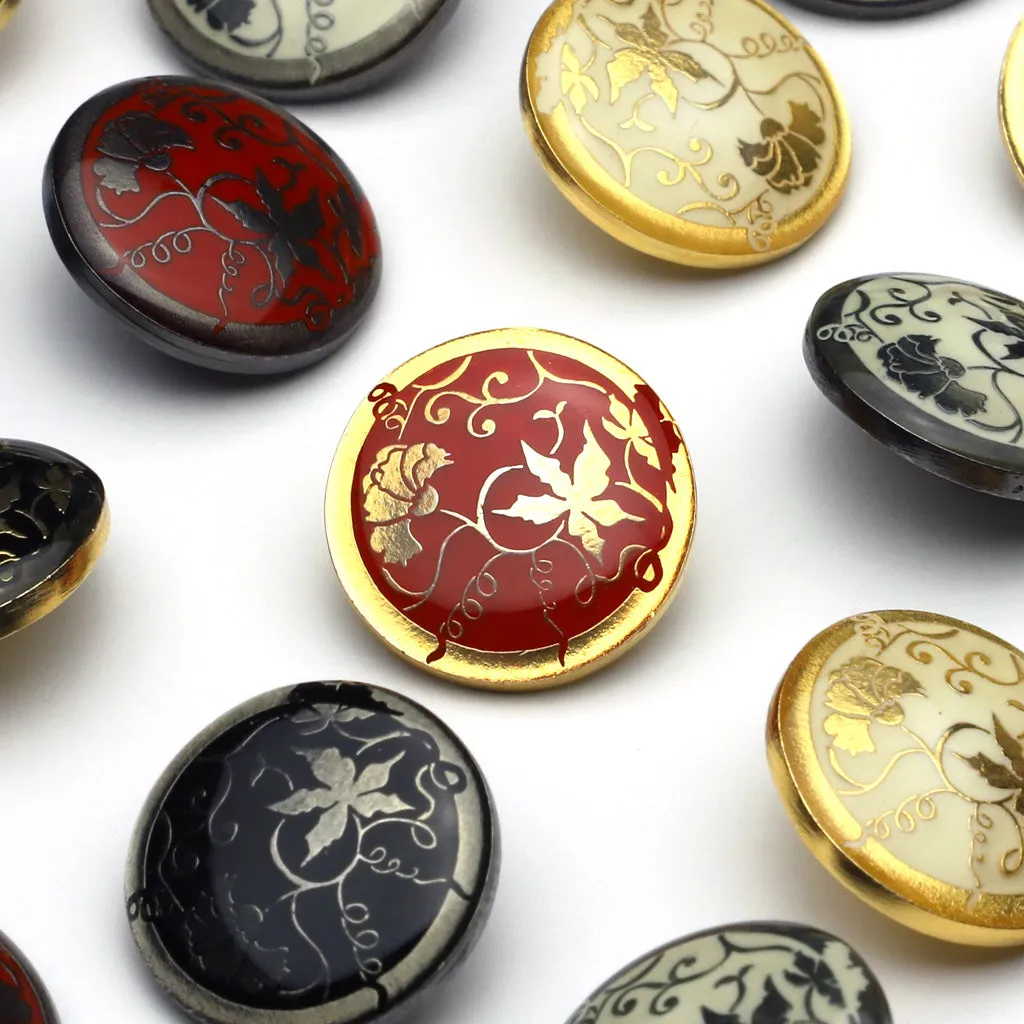 Enamel Button White & Gold