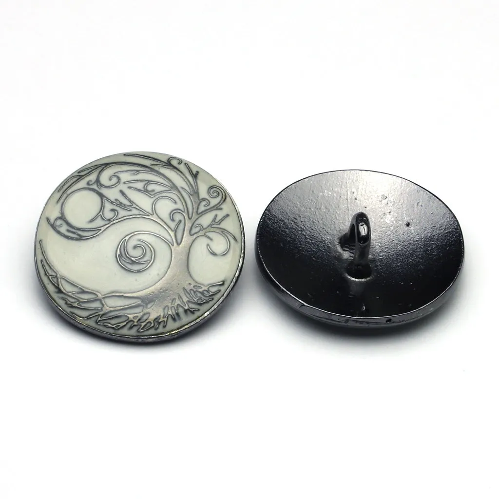 Enamel Button White & Gunmetal
