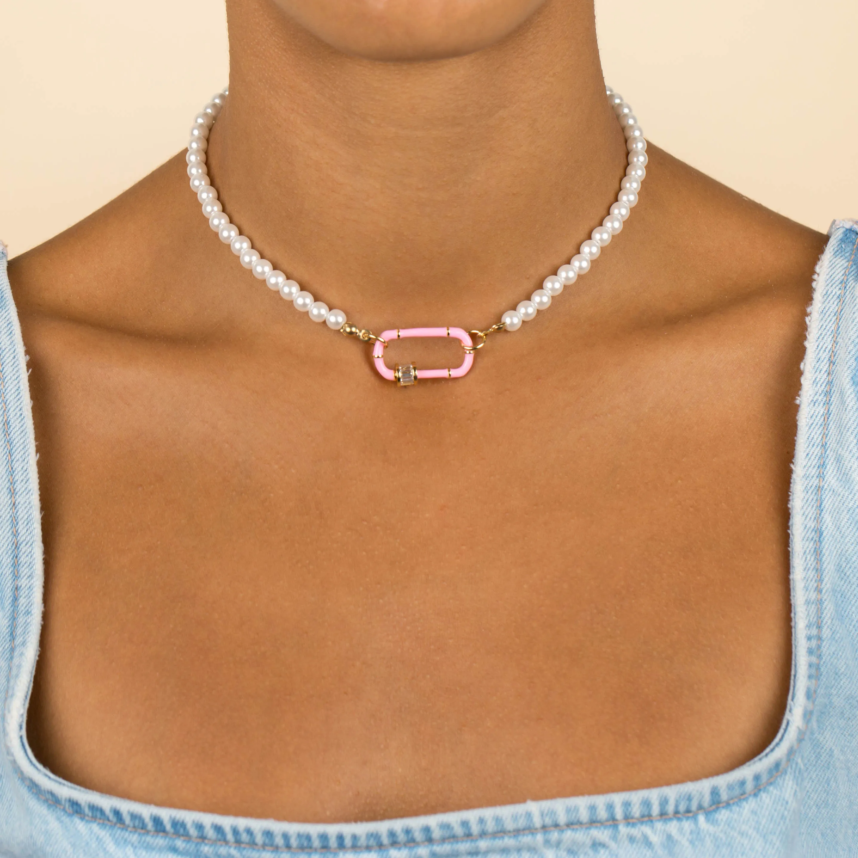 Enamel Toggle Pearl Necklace