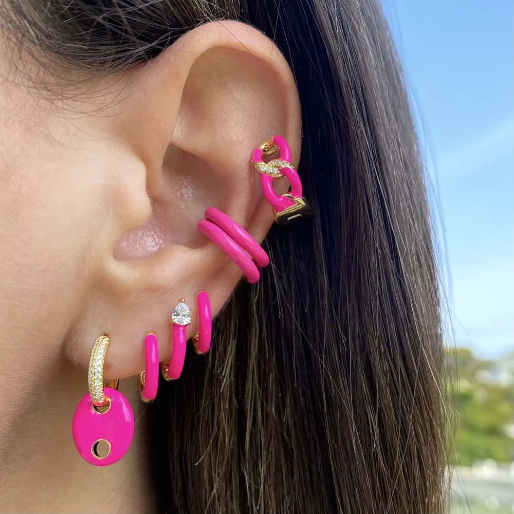 Enamel x Pavé Mariner Huggie Earring