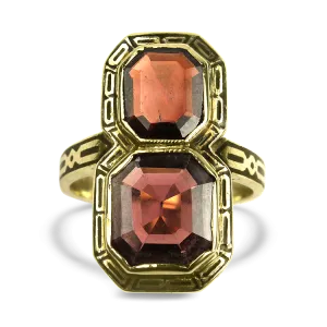 Estate 14K Yellow Gold Rhodolite Garnet Enamel Ring