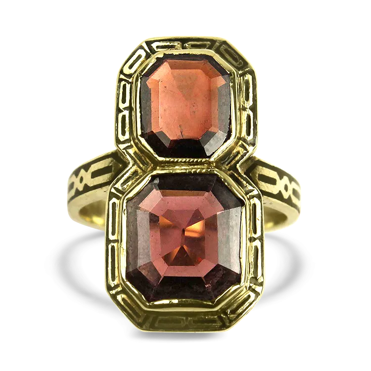 Estate 14K Yellow Gold Rhodolite Garnet Enamel Ring