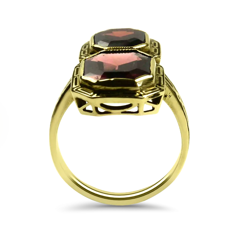 Estate 14K Yellow Gold Rhodolite Garnet Enamel Ring