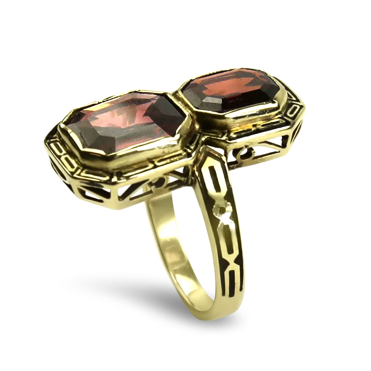 Estate 14K Yellow Gold Rhodolite Garnet Enamel Ring