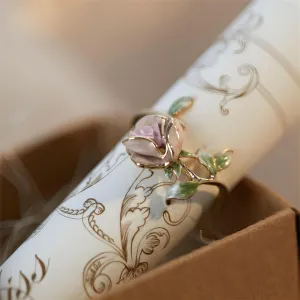 Exquisite Enamel Pink Rose Open Ring
