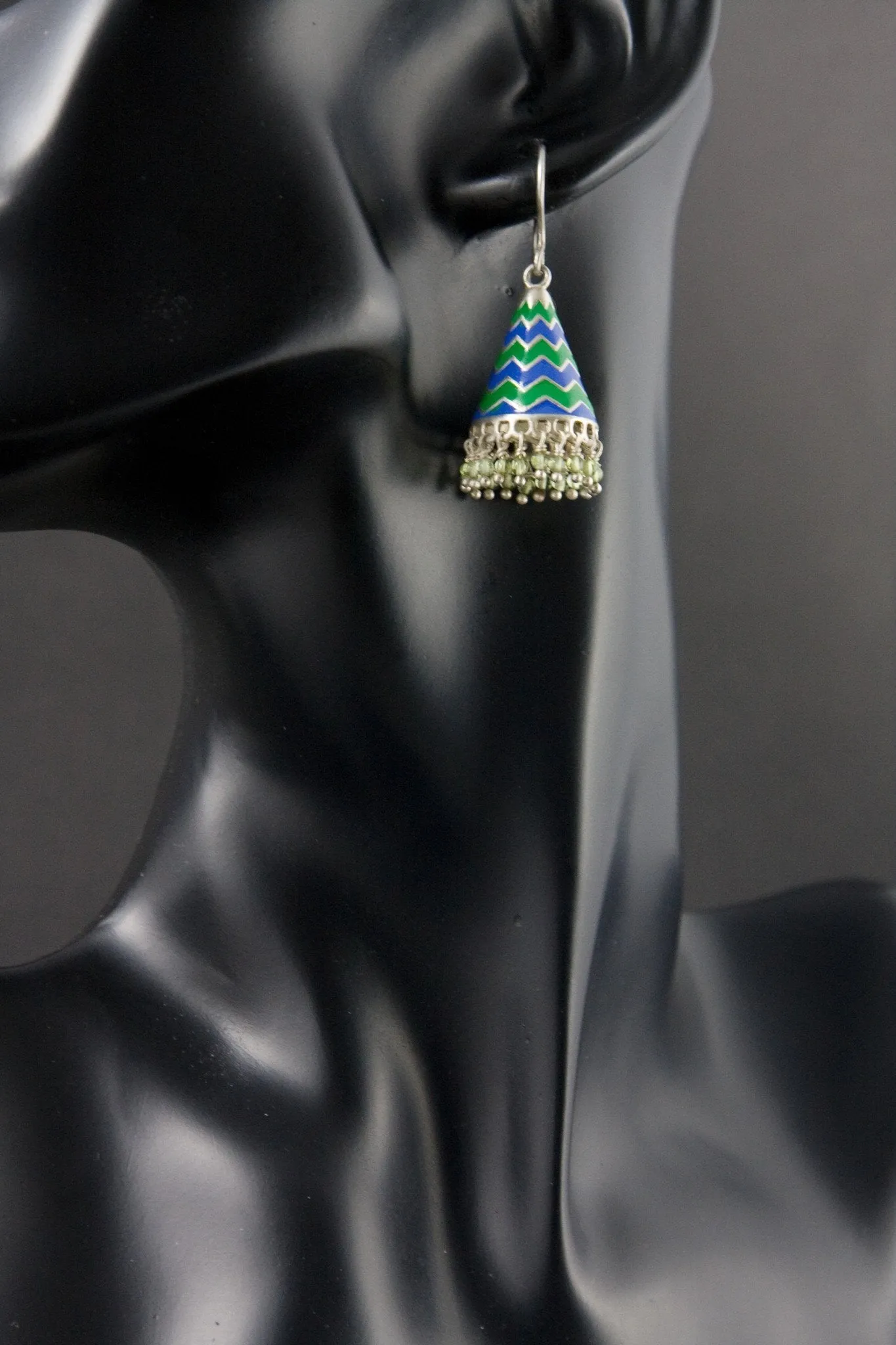 Fabulous and chic, chevron conical enamel jhumkas (available in 2 colorways)