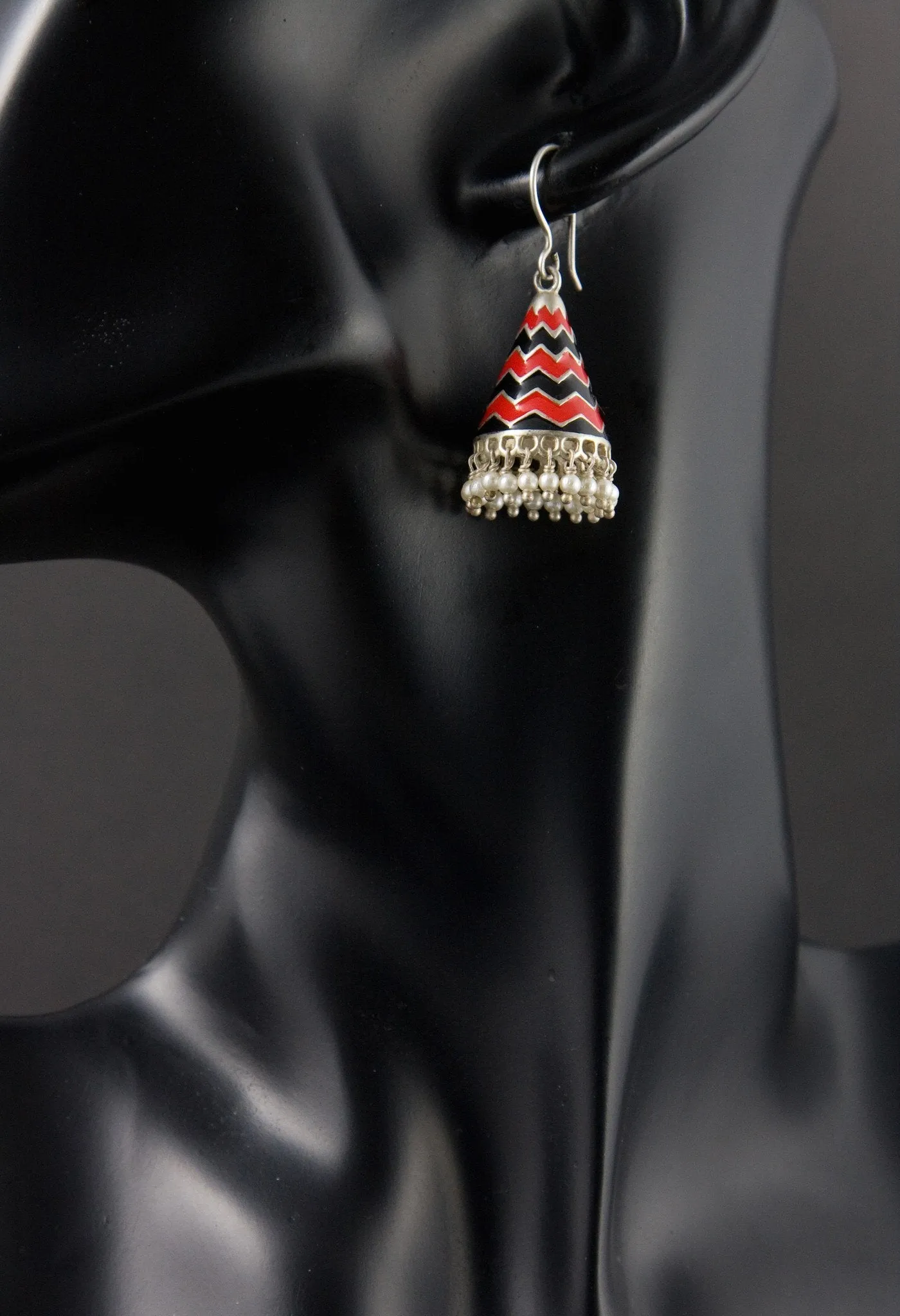 Fabulous and chic, chevron conical enamel jhumkas (available in 2 colorways)