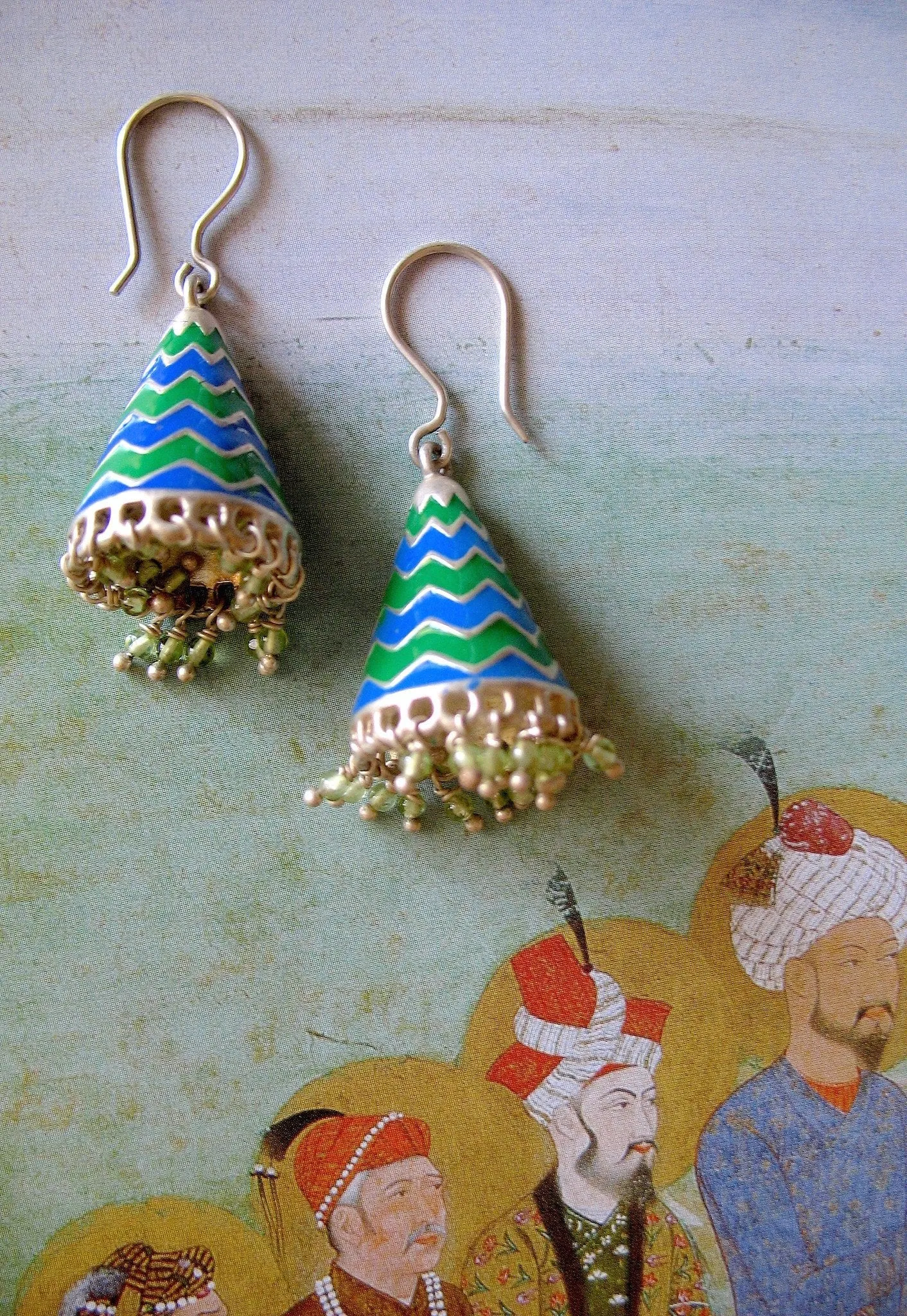 Fabulous and chic, chevron conical enamel jhumkas (available in 2 colorways)