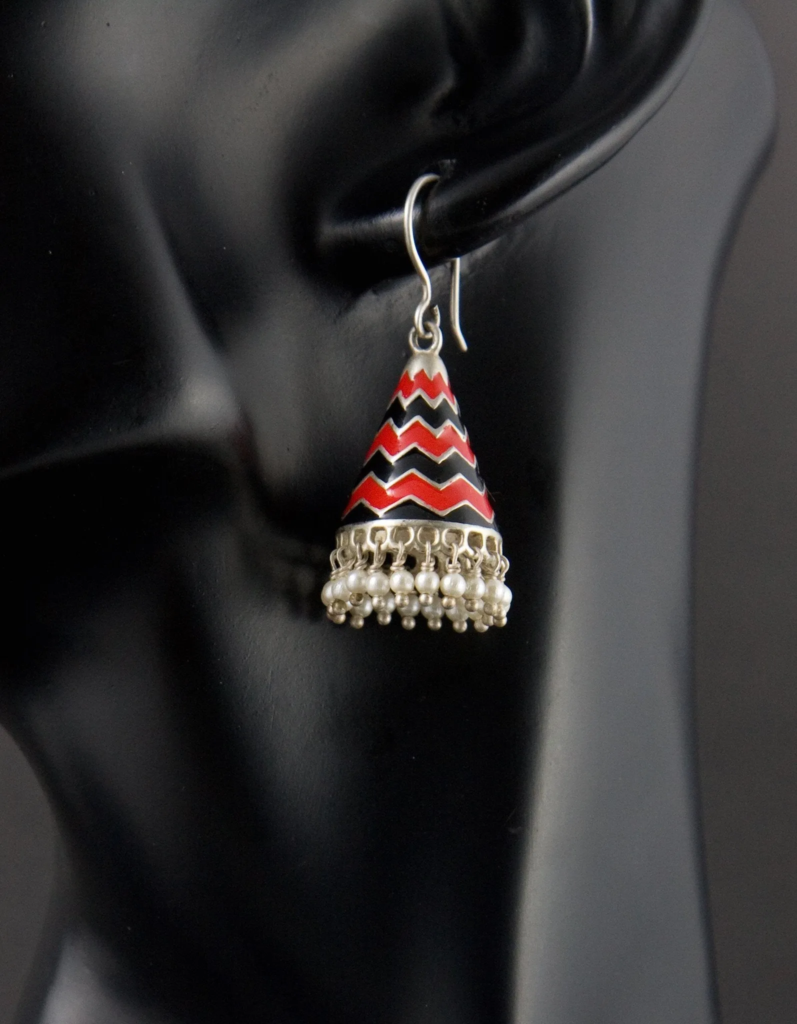 Fabulous and chic, chevron conical enamel jhumkas (available in 2 colorways)