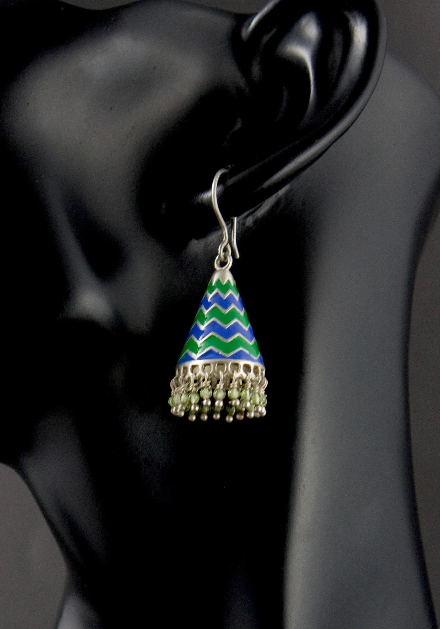 Fabulous and chic, chevron conical enamel jhumkas (available in 2 colorways)
