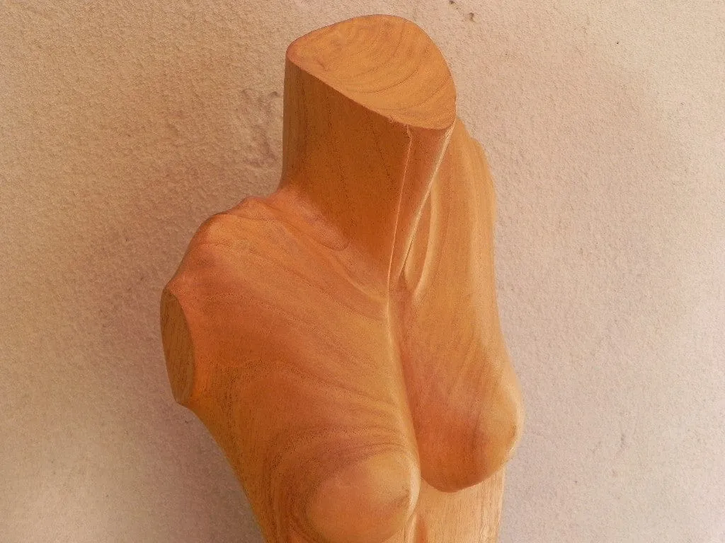 Female Nude Wood Torso Table Sculpture