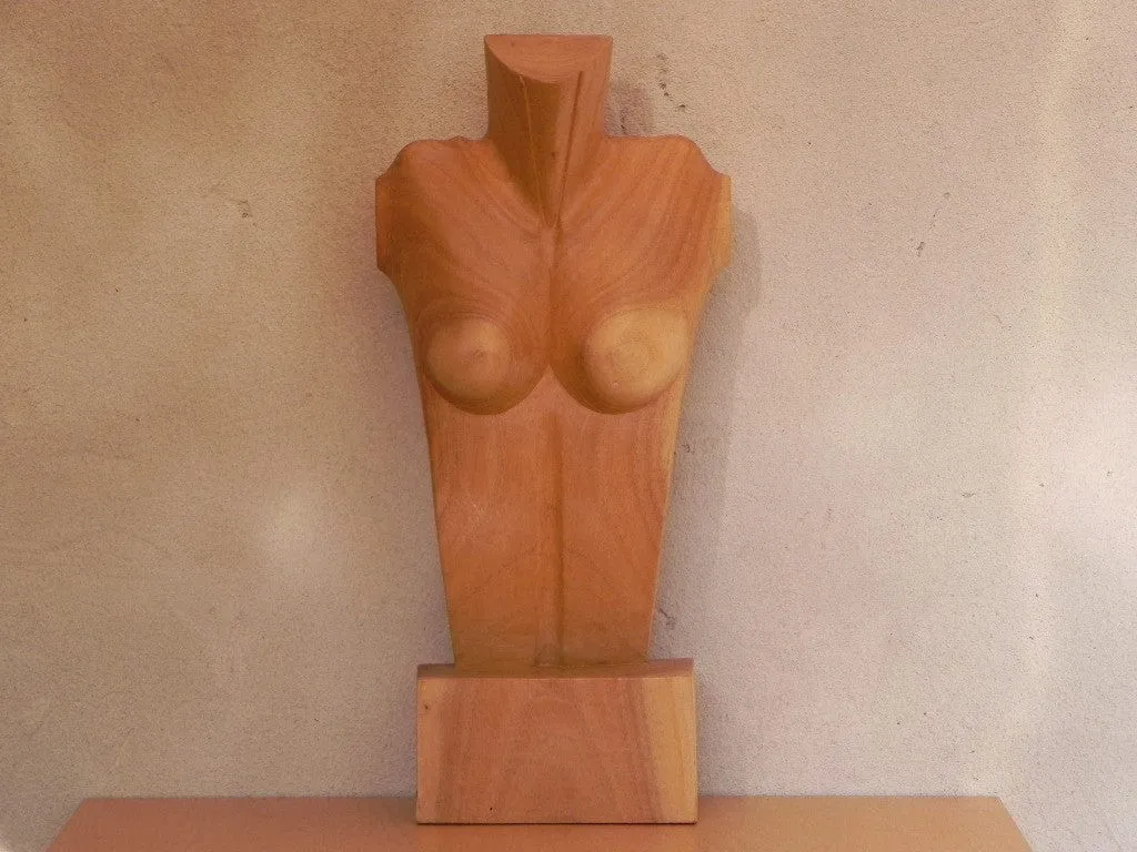 Female Nude Wood Torso Table Sculpture