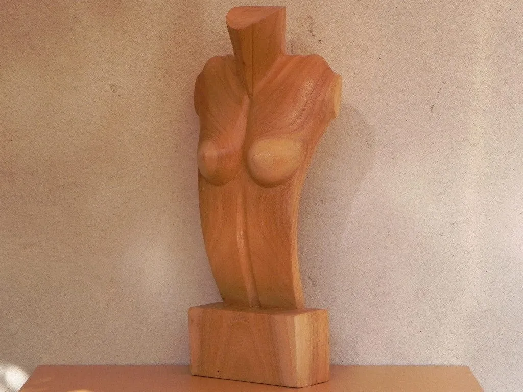 Female Nude Wood Torso Table Sculpture