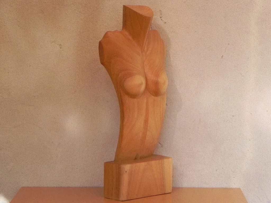 Female Nude Wood Torso Table Sculpture