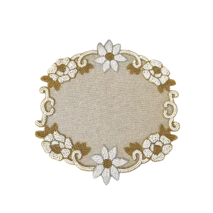 Floral Beaded Burlap Round Placemat