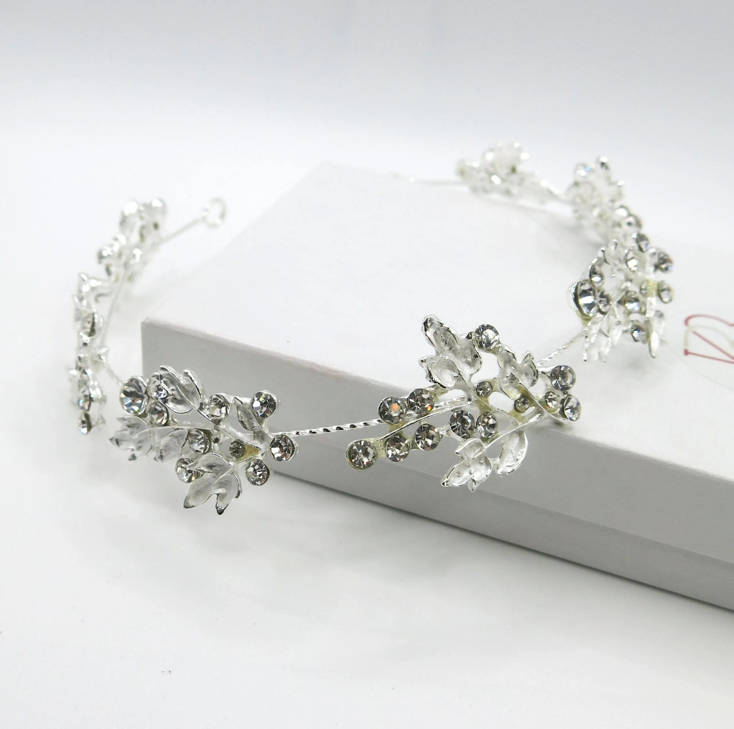 Floral Rhinestone Crystal Tiara, Wedding Silver Headband, Bridal Wire Head Wreath, Princess Cosplay Tiara