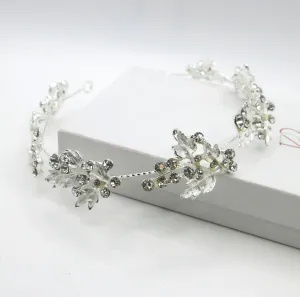 Floral Rhinestone Crystal Tiara, Wedding Silver Headband, Bridal Wire Head Wreath, Princess Cosplay Tiara
