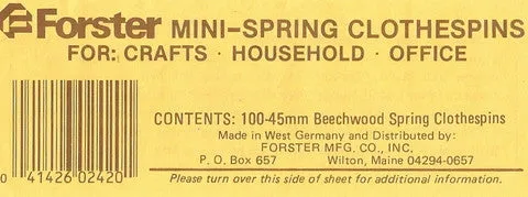 Forster Miniature Beechwood Spring Clothespins 100pcs